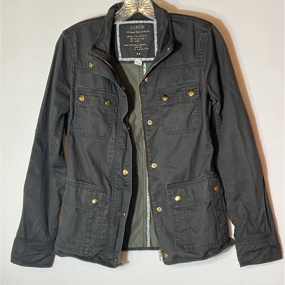J Crew  Relaxed Boyfriend‎ Field Jacket Womans size XS brass tone zip and snaps